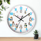 Round Wall Clock 10-Inch (25.4 cm) 12 Cartoon Penguins Wall Clock by Leigha Marina