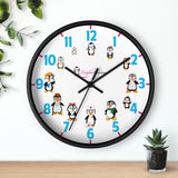 Round Wall Clock 10-Inch (25.4 cm) 12 Cartoon Penguins Wall Clock by Leigha Marina