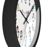 Round Wall Clock 10-Inch (25.4 cm) 12 Cartoon Penguins Wall Clock by Leigha Marina