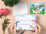 Unicorns and Rainbows Thank You Cards for Kids, 20 Notes & 20 Envelopes