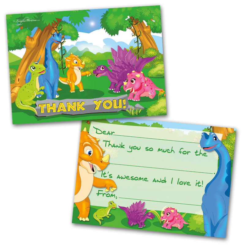 Dinosaur Thank You Cards for Kids, 20 Notes & 20 Envelopes