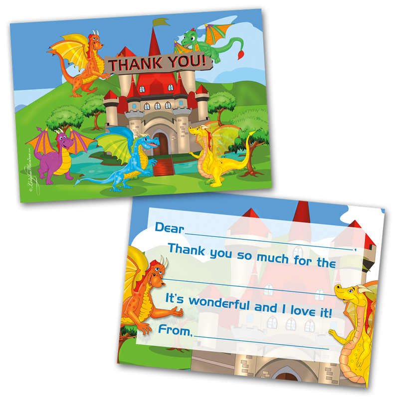 Dragons Thank You Cards for Kids, 20 Notes & 20 Envelopes