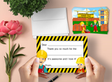 Construction Thank You Cards for Kids, 20 Notes & 20 Envelopes