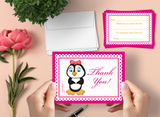 Girl Penguin Thank You Cards for Kids, 20 Notes & 20 Envelopes