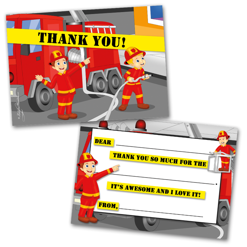 Fireman Thank You Cards for Kids, 20 Notes & 20 Envelopes