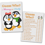 Baby Shower Game Cards Guess Who Mommy or Daddy with Penguins - 40 Cards
