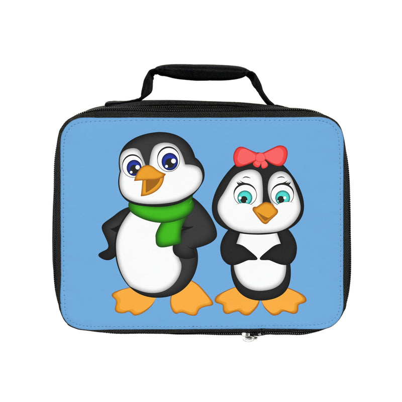 Lunch Bag - Mommy & Daddy Penguins - Light Blue