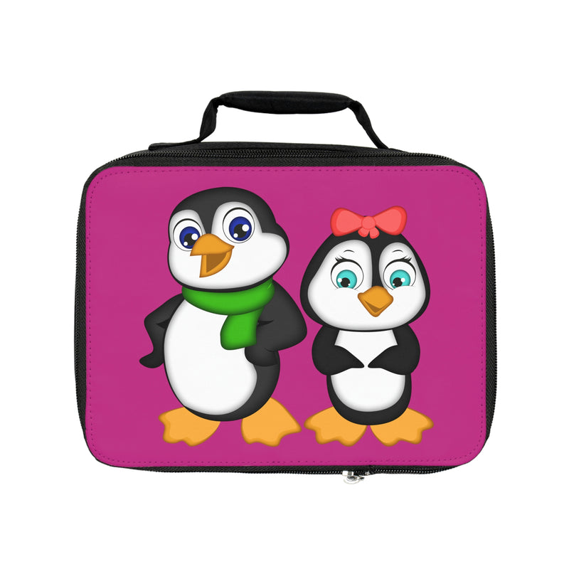 Lunch Bag - Mommy & Daddy Penguins - Pink