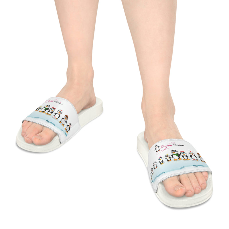 Youth-Size Penguin Family Slide Sandals - Leigha Marina Cartoon Design