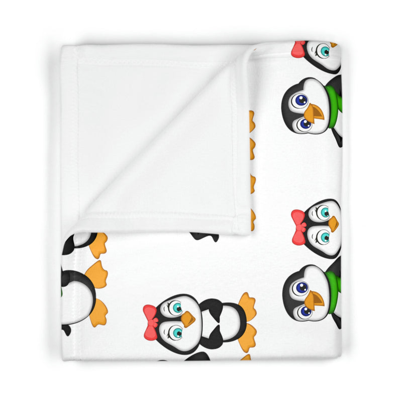 Soft Fleece Baby Blanket White - Mommy & Daddy Penguins