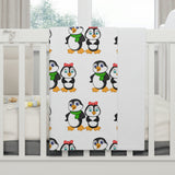 Soft Fleece Baby Blanket White - Mommy & Daddy Penguins