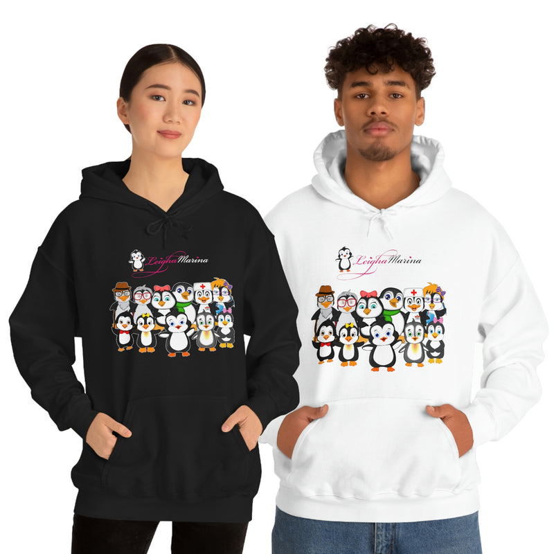 Adult-Size Unisex Penguin Paradise Hoodie: Cute Cartoon Penguins Design