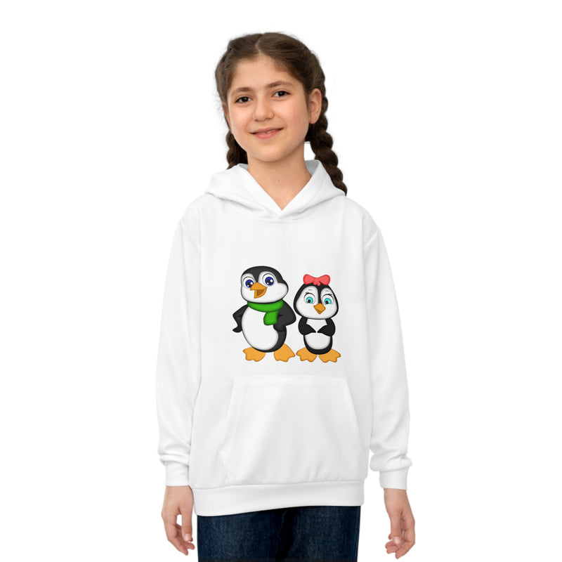 Youth-Size Mommy & Daddy Hoodie: Cute Cartoon Penguins Design