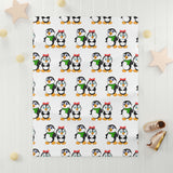 Soft Fleece Baby Blanket White - Mommy & Daddy Penguins