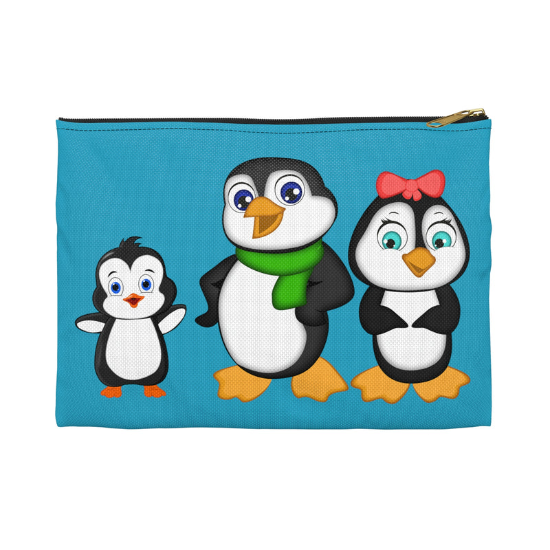 Accessory Pouch - Mommy, Daddy, and Bebo Penguins - Turquoise