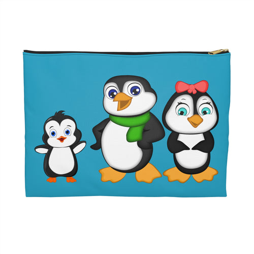 Mommy, Daddy, and Bebo Penguins Turquoise Accessory Pouch