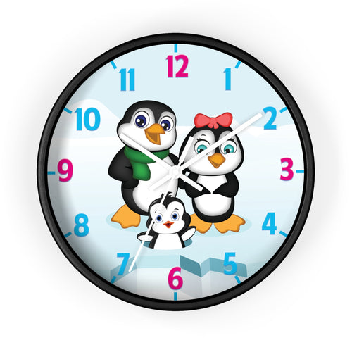 Round Wall Clock 10-Inch (25.4 cm) – Leigha Marina’s Mommy, Daddy, and Bebo Penguins