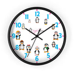 Round Wall Clock 10-Inch (25.4 cm) 12 Cartoon Penguins Wall Clock by Leigha Marina