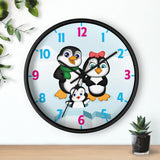 Round Wall Clock 10-Inch (25.4 cm) – Leigha Marina’s Mommy, Daddy, and Bebo Penguins