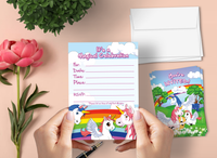 Unicorns and Rainbows Party Invitation Cards for Kids, 20 Invites & 20 Envelopes