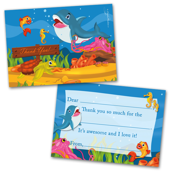 Under The Sea Thank You Cards for Kids, 20 Notes & 20 Envelopes
