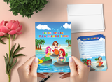 Mermaid Bash Party Invitation Cards for Kids, 20 Invites & 20 Envelopes