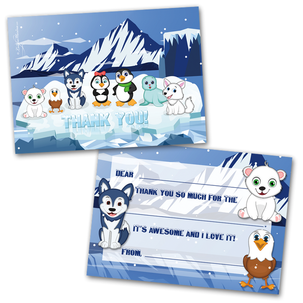 Penguins Thank You Cards for Kids, 20 Notes & 20 Envelopes