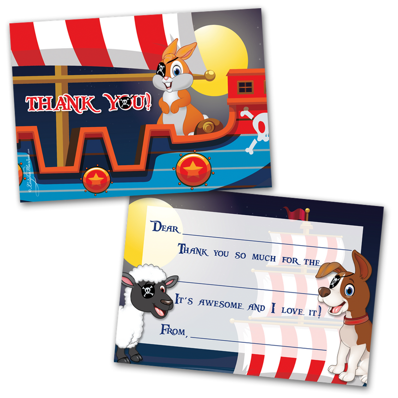 Pirates Thank You Cards for Kids, 20 Notes & 20 Envelopes