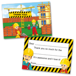 Construction Thank You Cards for Kids, 20 Notes & 20 Envelopes