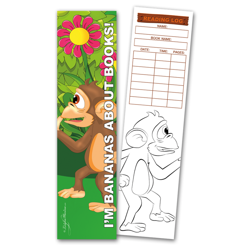 Monkey 'I'm Bananas About Books!' Coloring Bookmarks with Reading Logs (30 count)