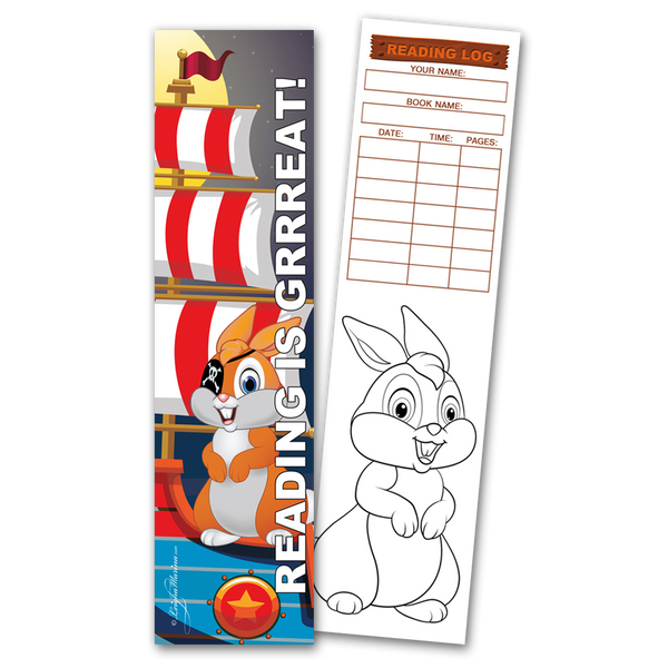 Pirate Bunny 'Reading is Grrreat!' Coloring Bookmarks with Reading Logs (30 count)