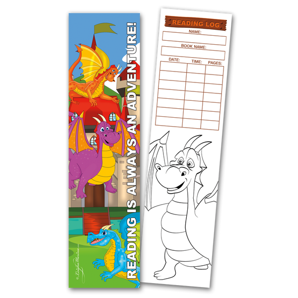 Dragons 'Reading is Always an Adventure!' Coloring Bookmarks with Reading Logs (30 count)