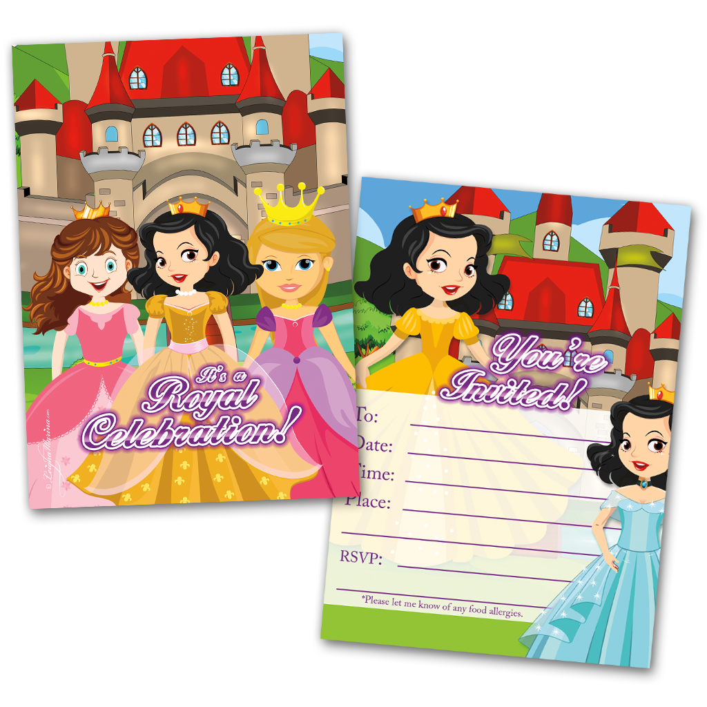Princess Party Invitation Cards for Kids, 20 Invites & 20 Envelopes