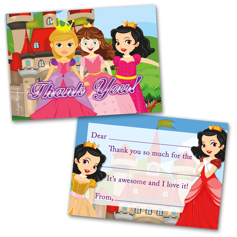 Princess Thank You Cards for Kids, 20 Notes & 20 Envelopes