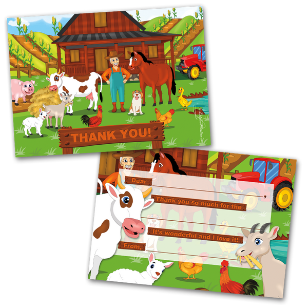Farm Animals Thank You Cards for Kids, 20 Notes & 20 Envelopes