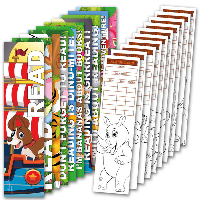Assorted Coloring Bookmarks with Reading Logs 30 count (10 designs, 3 each)
