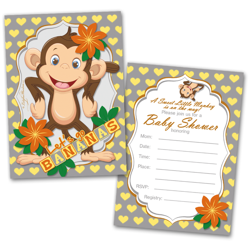 Let's go Bananas Sweet Monkey Baby Shower Invitations – 20 Cards & 20 Envelopes