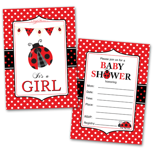 It's a Girl Ladybug Baby Shower Invitations – 20 Cards & 20 Envelopes