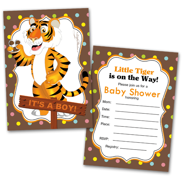 It's a Boy Tiger Baby Shower Invitations – 20 Cards & 20 Envelopes