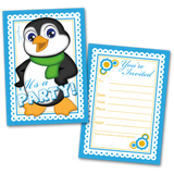 Boy Penguin Party Invitation Cards for Kids, 20 Invites & 20 Envelopes