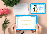 Boy Penguin Thank You Cards for Kids, 20 Notes & 20 Envelopes