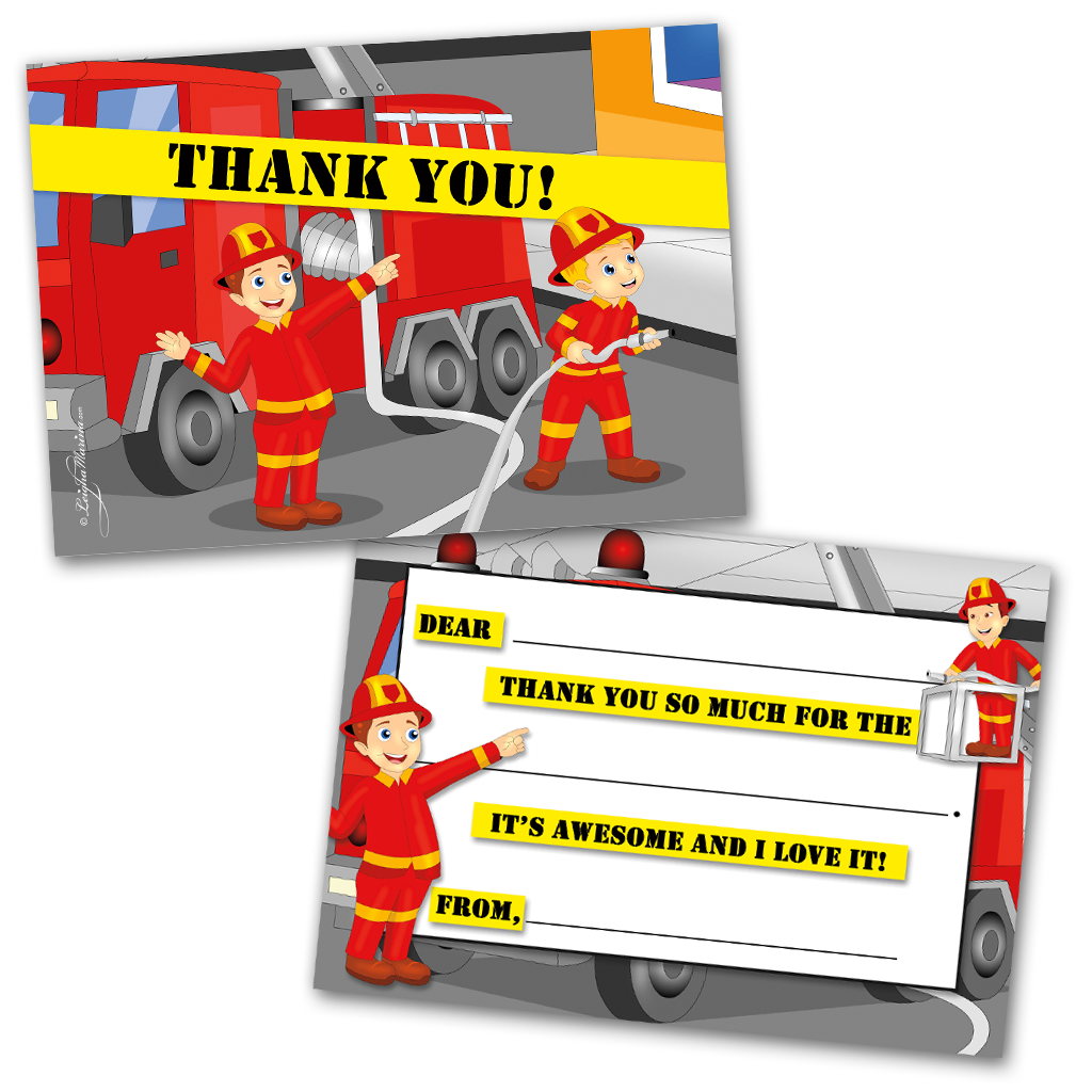Fireman Thank You Cards for Kids, 20 Notes & 20 Envelopes – Leigha Marina for Free Printable Firefighter Thank You Cards