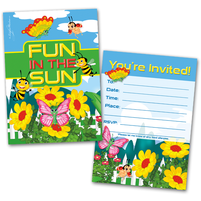 Fun in the Sun Party Invitation Cards for Kids, 20 Invites & 20 Envelopes