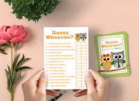 Baby Shower Game Cards Guess Who Mommy Or Daddy - Cute Owls- 40 Cards