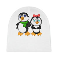Baby Beanie Hat White - Mommy & Daddy Penguins