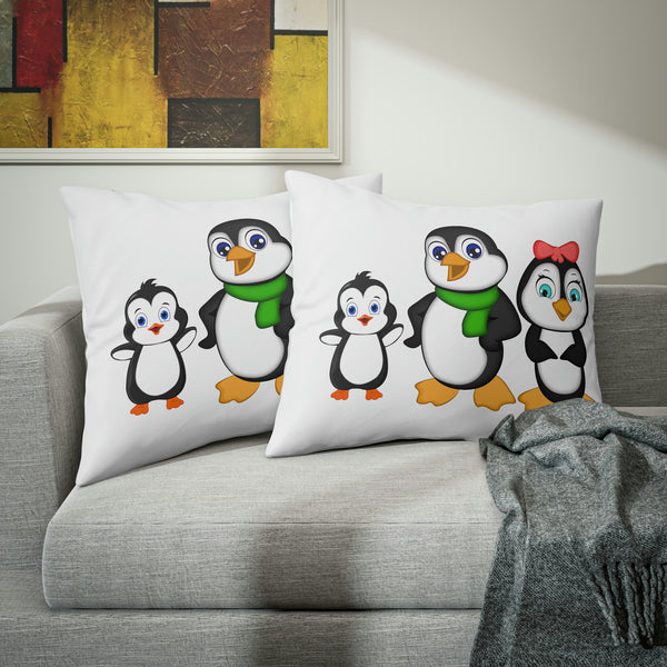 Pillow Sham - Mommy, Daddy, and Bebo Penguins Leigha Marina's Cartoon Design